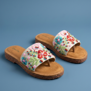 Floral Hand- Embroidered Teo-Ring Flats