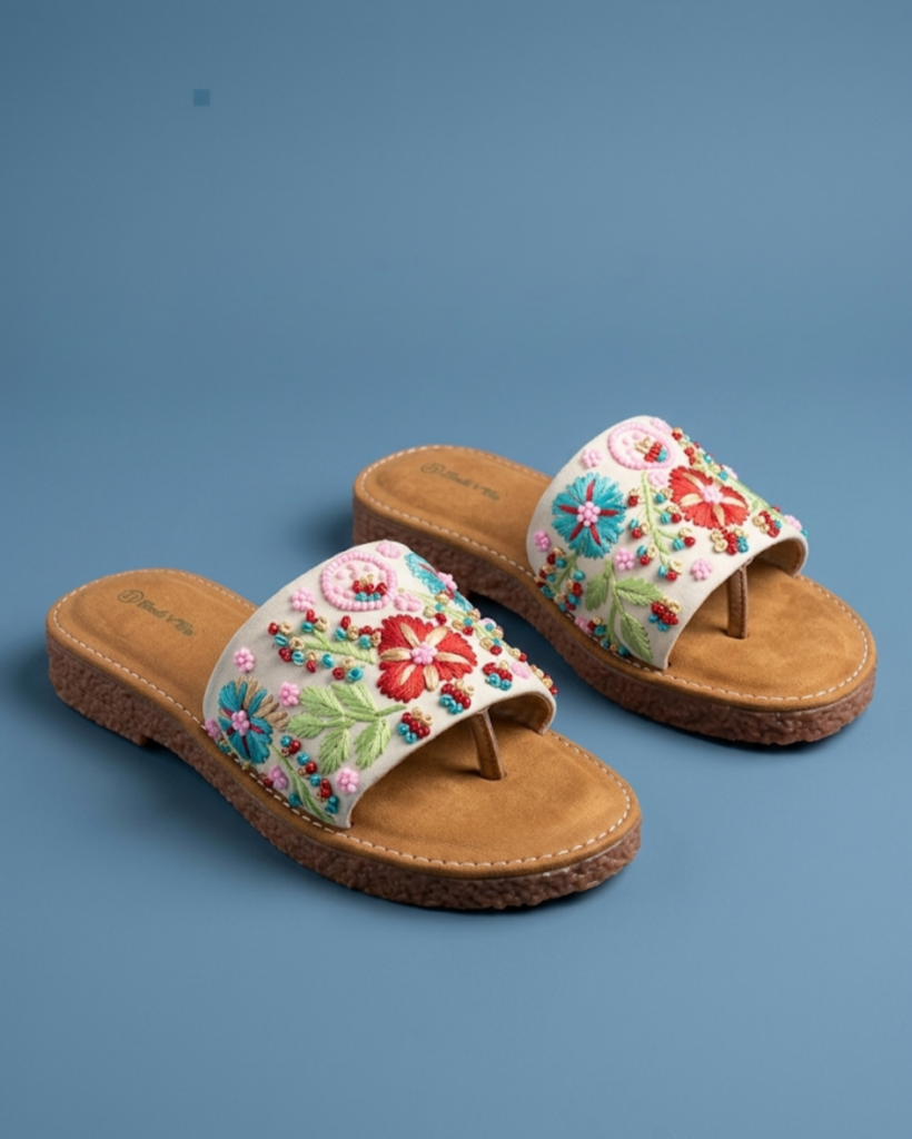 Floral Hand- Embroidered Teo-Ring Flats