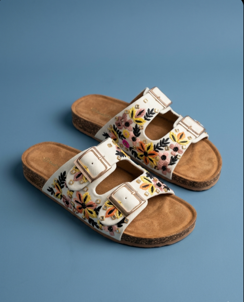 Floral Embroidered Handcraft - Double Buckle flats