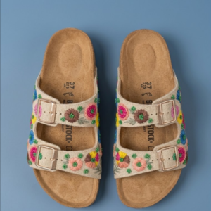 Double - Strap floral embroidery sliders