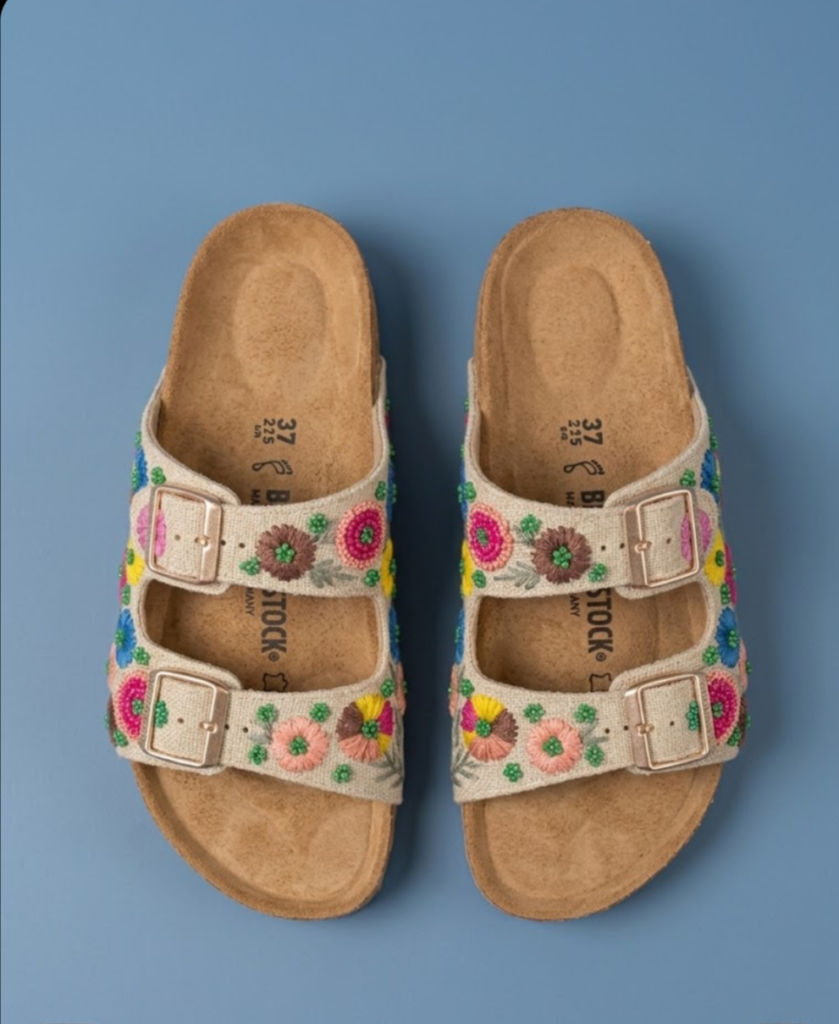 Double - Strap floral embroidery sliders