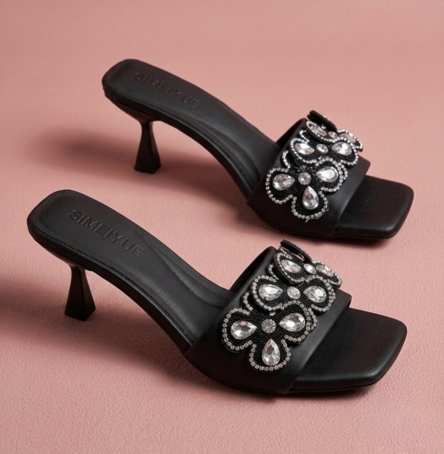 Elegant Black High Heel Mule Sandal
