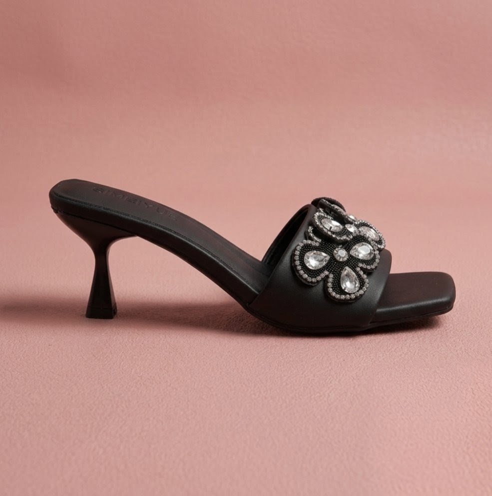Elegant Black High Heel Mule Sandal - Image 4