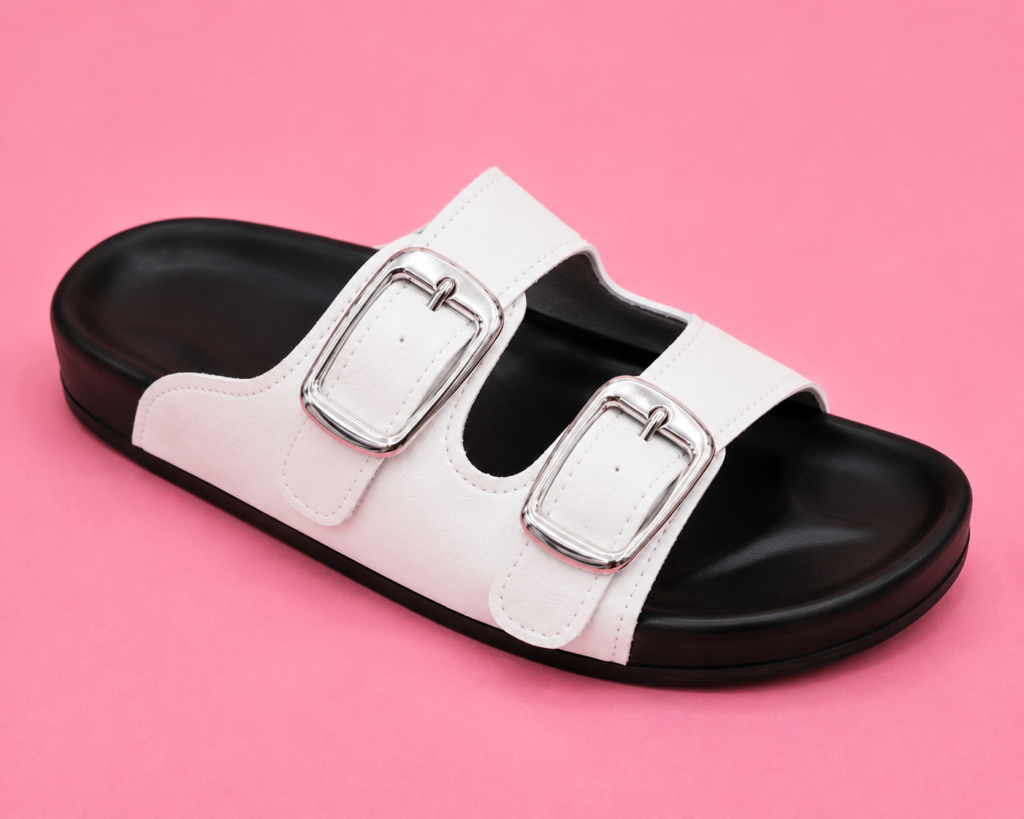 Stylish and comfortable double-buckle slide sandals
