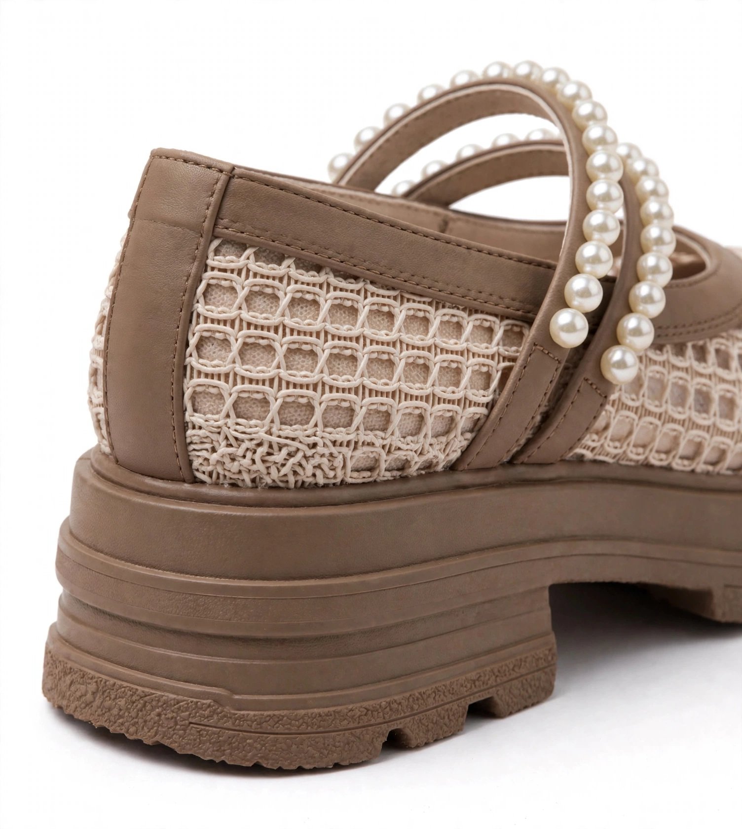 Pearl-Embellished Mesh Casual Platform Shoes / Mary Janes - Image 3